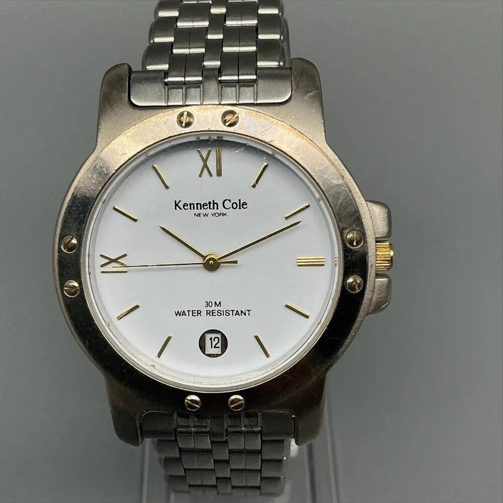 Kenneth Cole Womens Watch 34mm White Dial Silver Tone Date New Battery 7